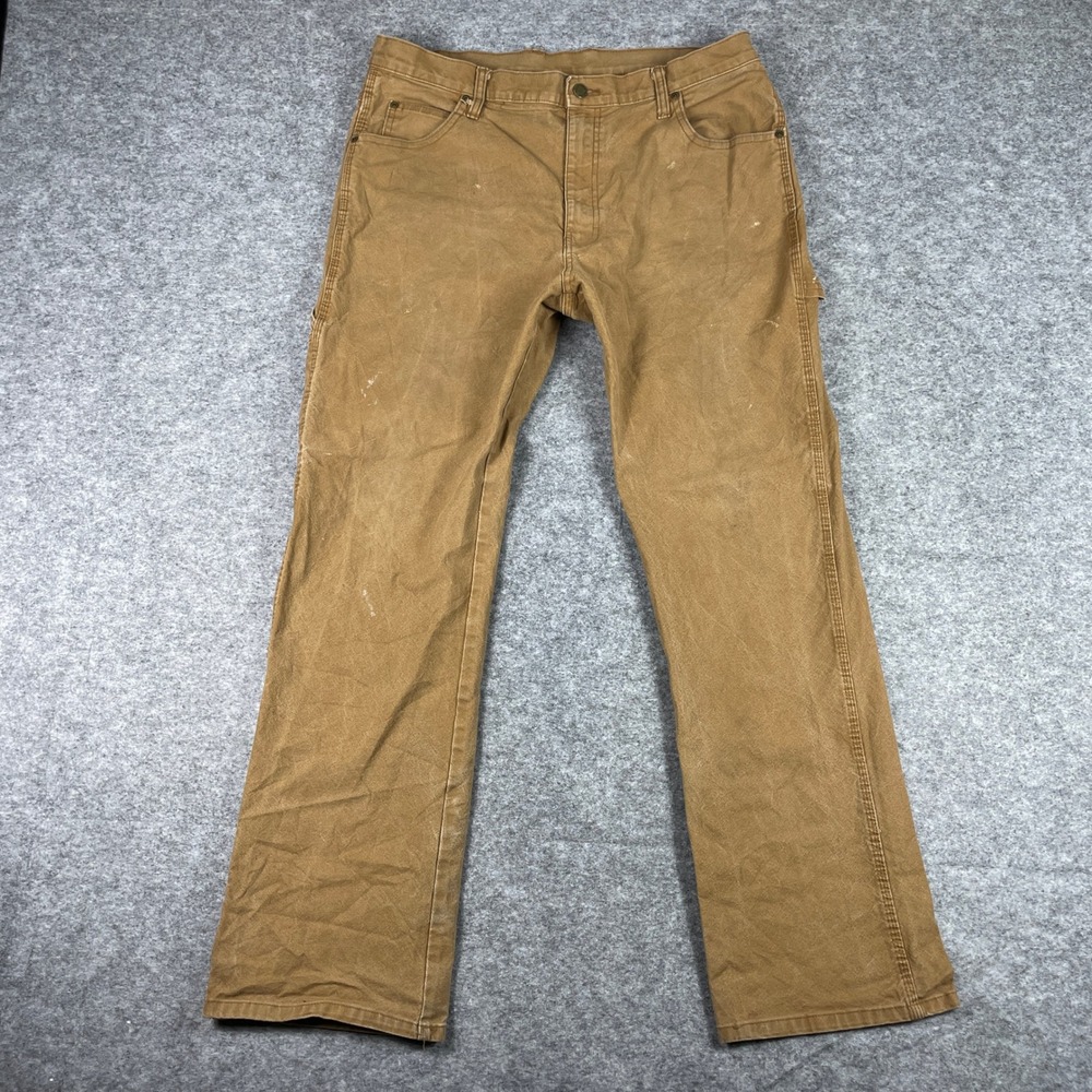 Dickies Carpenter Pants Mens 36x32 Brown Duck Canvas Workwear Paint Spots